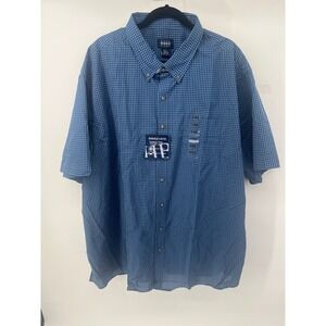Harbor Bay Mens 3XL Blue Gingham Short Sleeve Button Down Shirt Easy Care NWT